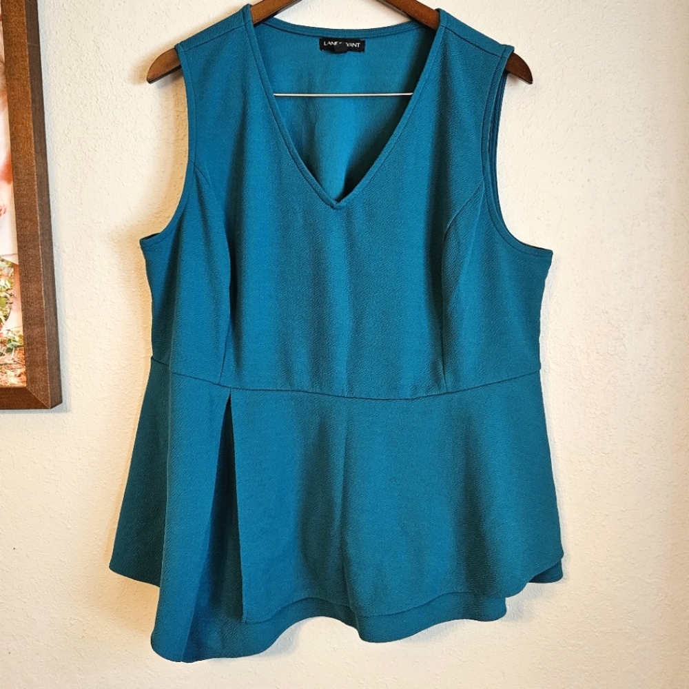 Lane Bryant Sleeveless Top Blouse Green V Neck Work 22/24